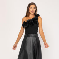 BODY CANELADO FINO FLORES (PRETO) | CELI - Grine Store | Bijuterias
