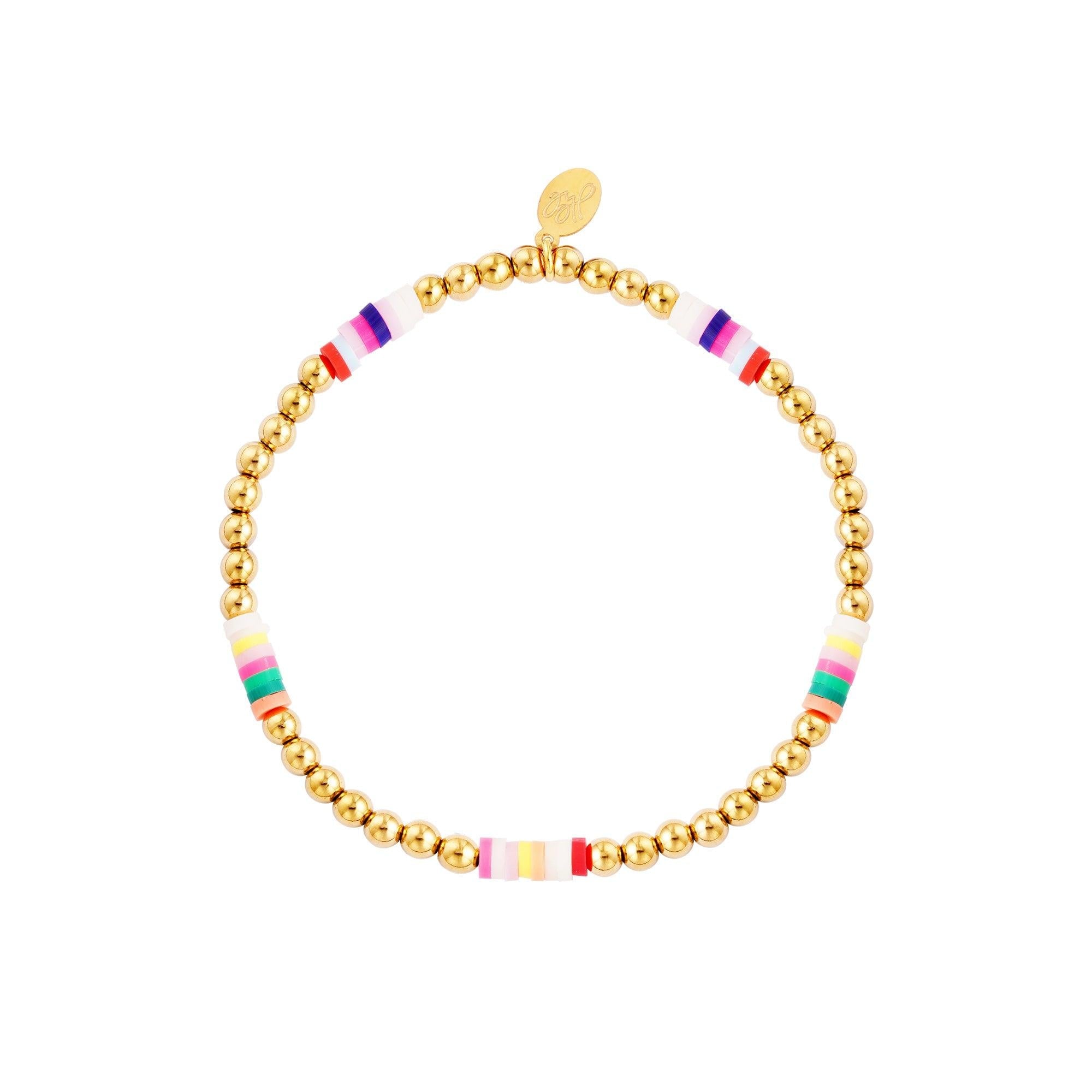 Pulseira Colored Slices And Golden Beads - Grine Store | Bijuterias