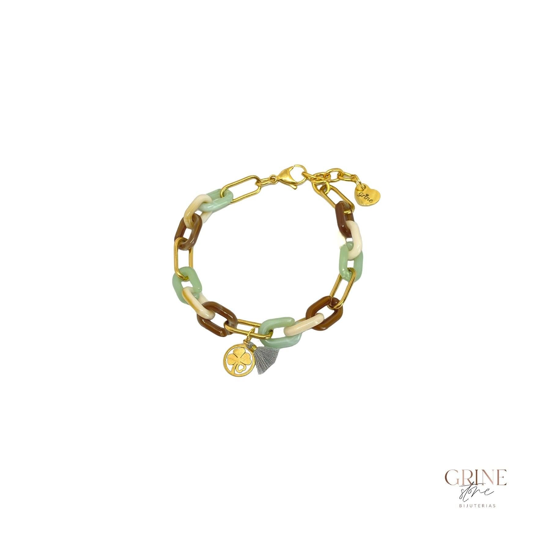 Pulseira corrente Aço Inoxidável e medalha "Trevo" - Grine Store | Bijuterias