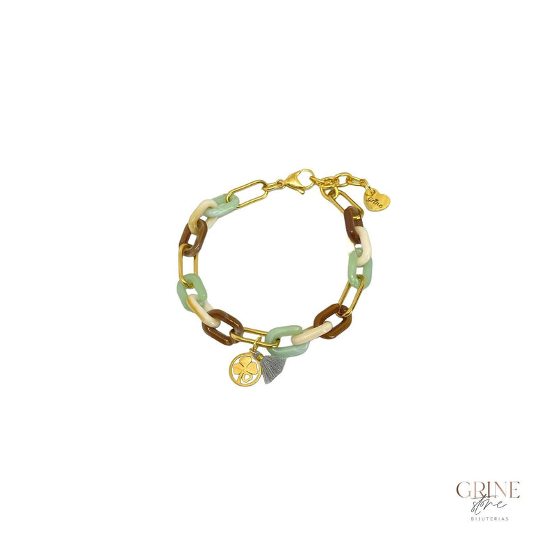 Pulseira corrente Aço Inoxidável e medalha "Trevo" - Grine Store | Bijuterias