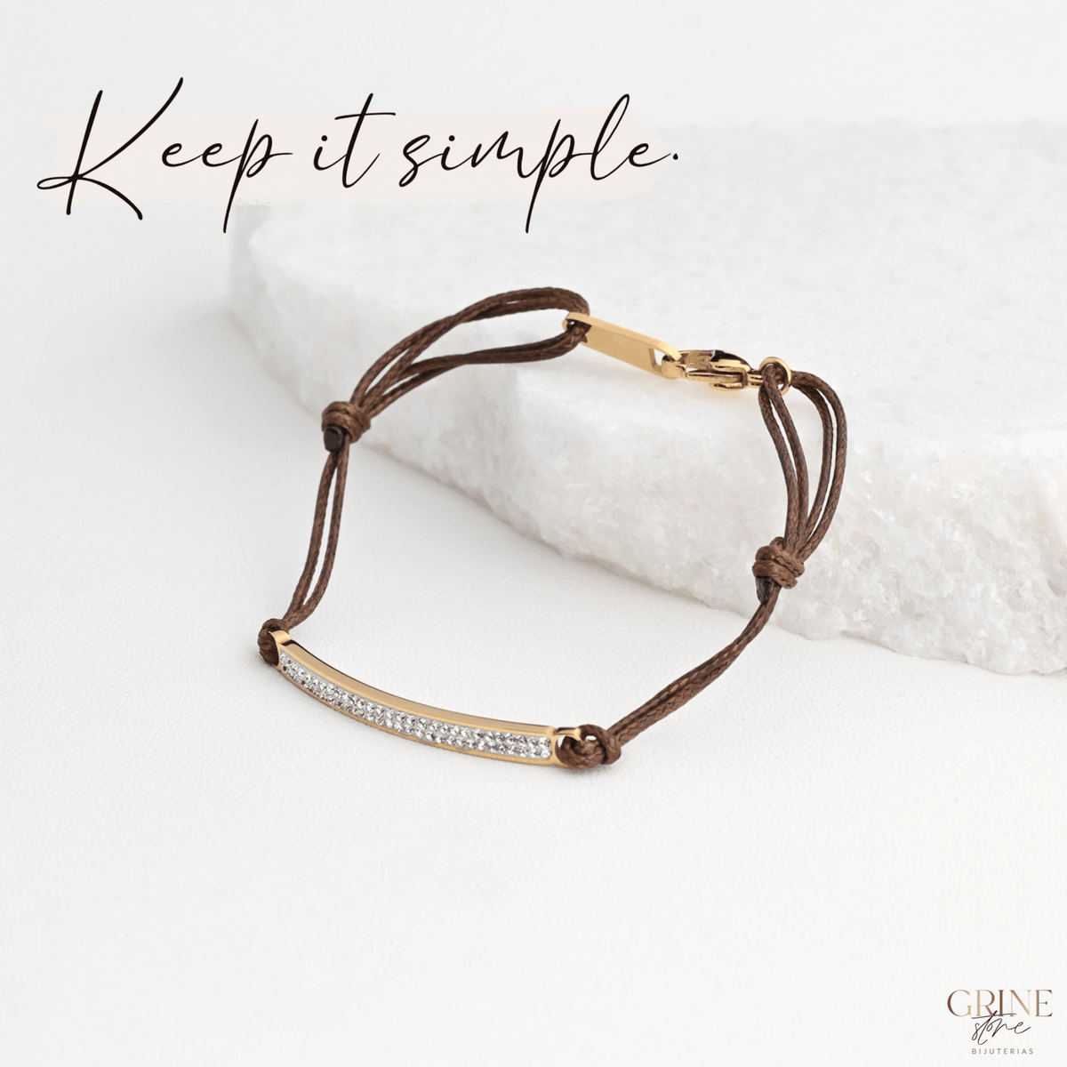 Pulseira de Aço inoxidável e brilhantes, ajustável - Grine Store | Bijuterias