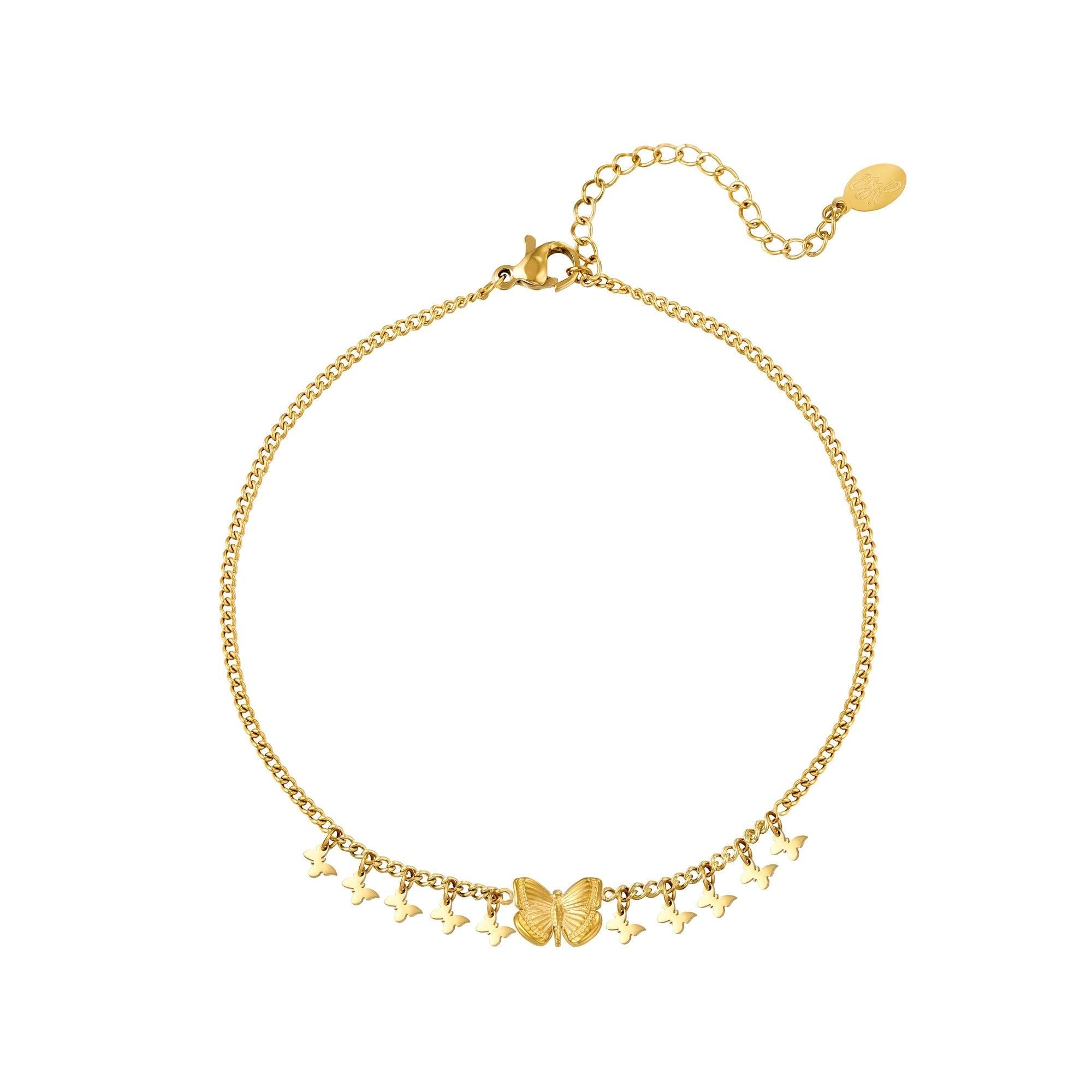 Pulseira de Pé com Borboletas, aço inoxidável - Grine Store | Bijuterias
