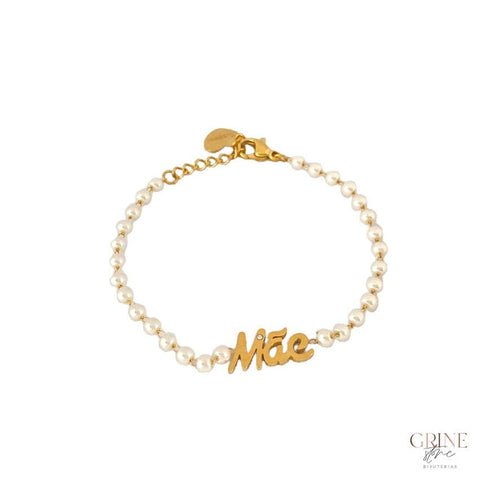 Pulseira de pérolas com palavra "Mãe" - Grine Store | Bijuterias