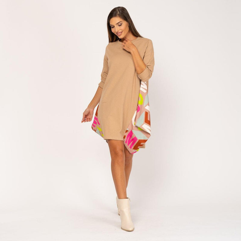 VESTIDO LETTERS ALGODÃO (BEIGE) |  MARI - Grine Store | Bijuterias